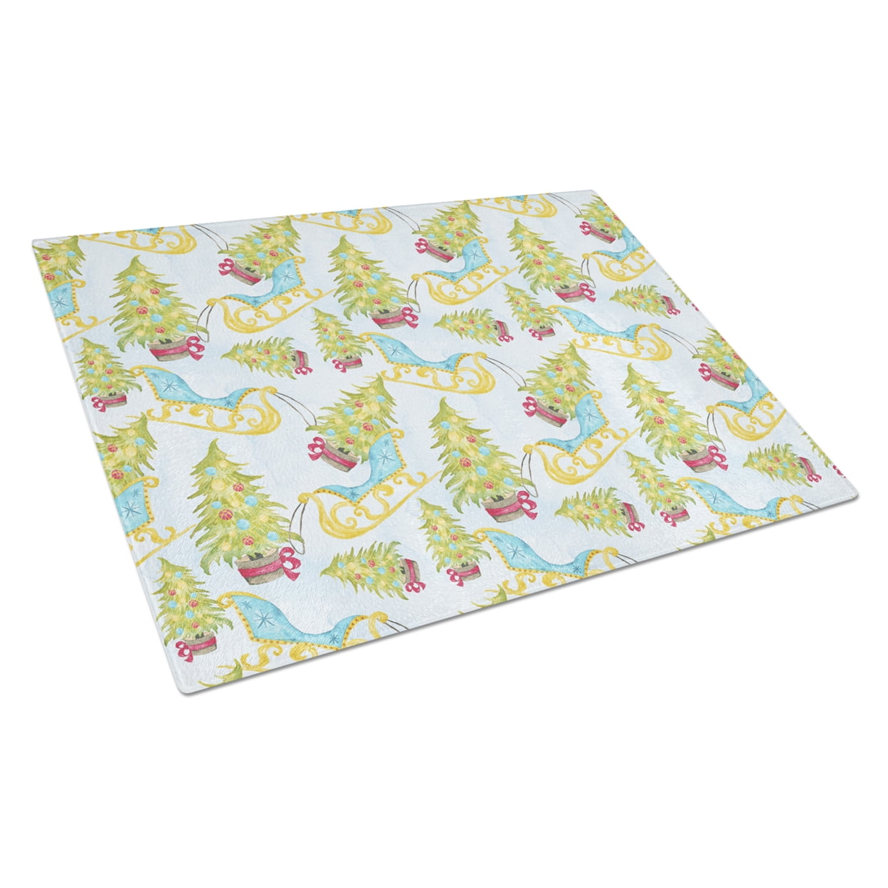 Christmas Tree & Sleigh Glass Cutting Board - Large