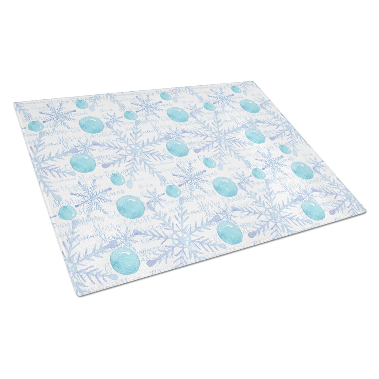Winter Snowflakes on White Glass Cutting Board - Large