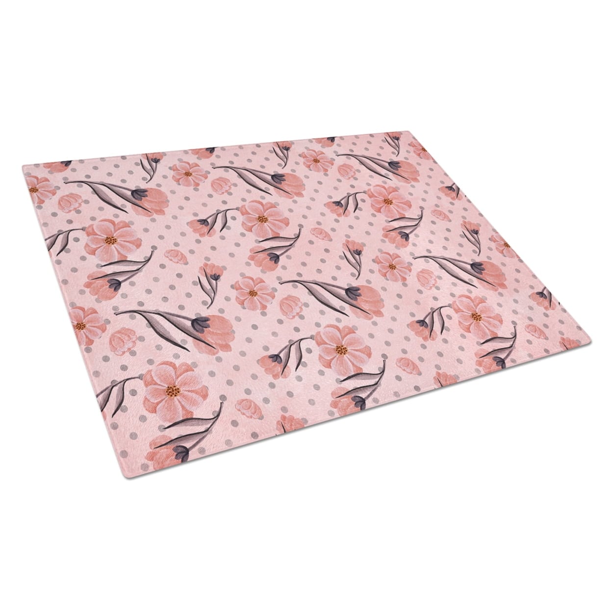 Pink Flowers & Polka Dots Glass Cutting Board - Large
