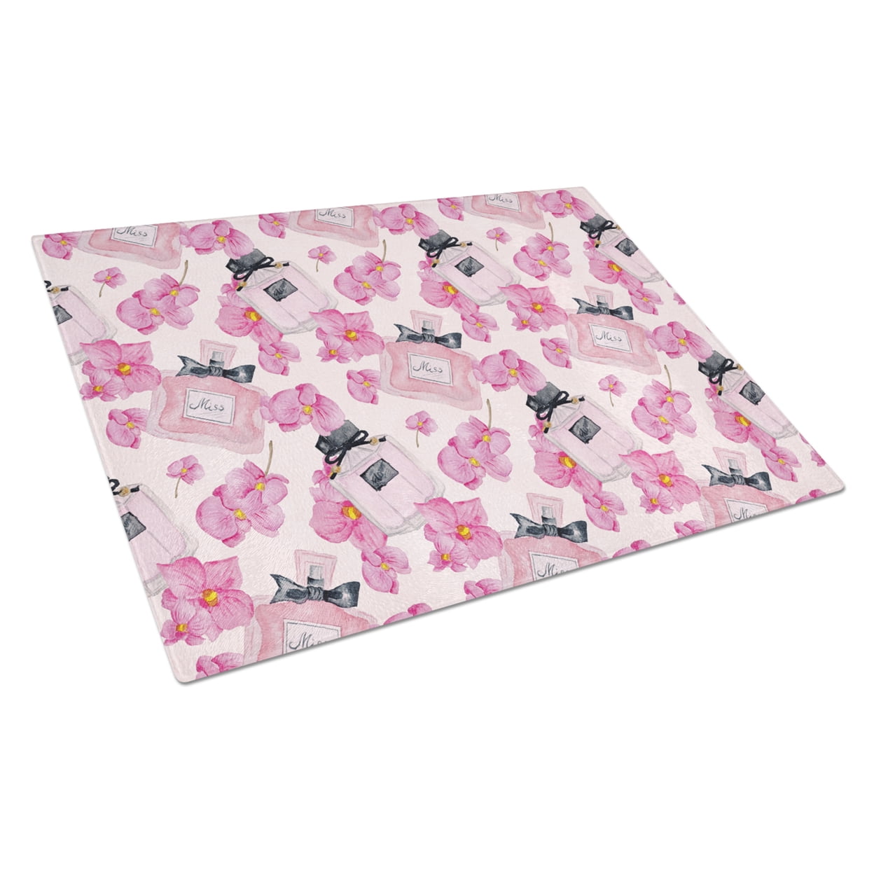 Watercolor Pink Flowers & Perfume Glass Cutting Board, Large