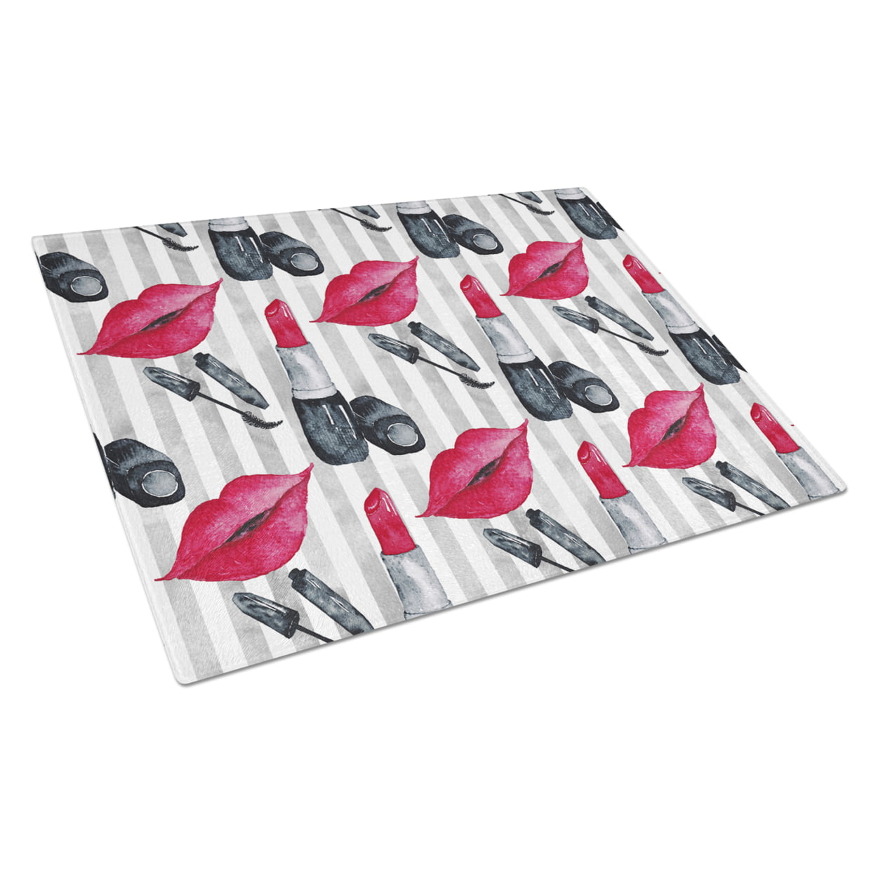 Watercolor Lipstick & Grey Stripes Glass Cutting Board - Large
