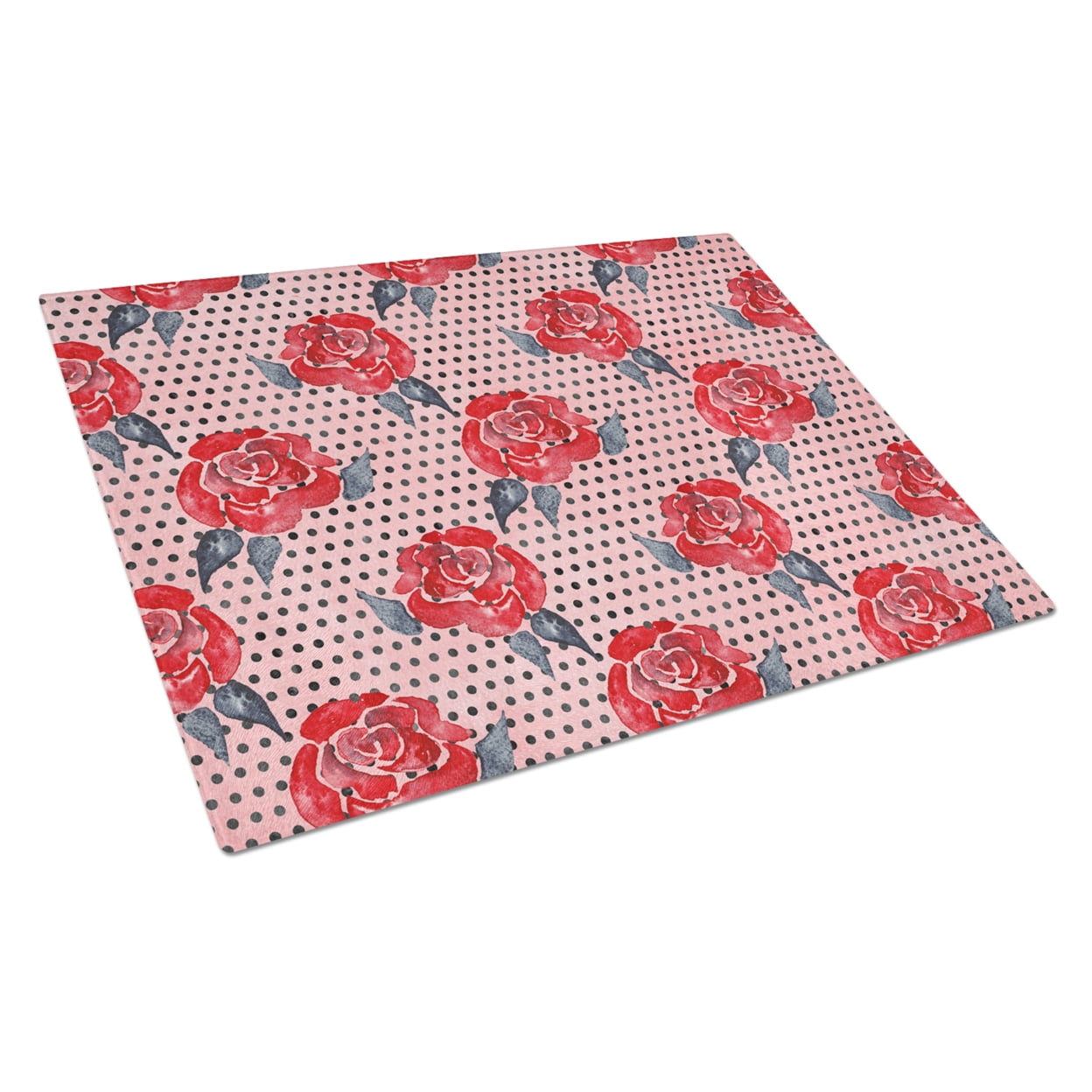 Watercolor Red Roses & Polkadots Glass Cutting Board - Large