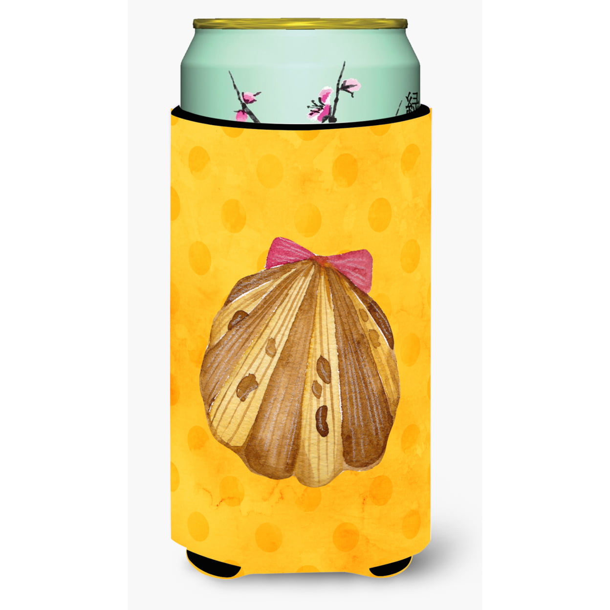 Sea Shell Yellow Polkadot Tall Boy Beverage Insulator Hugger - Yellow