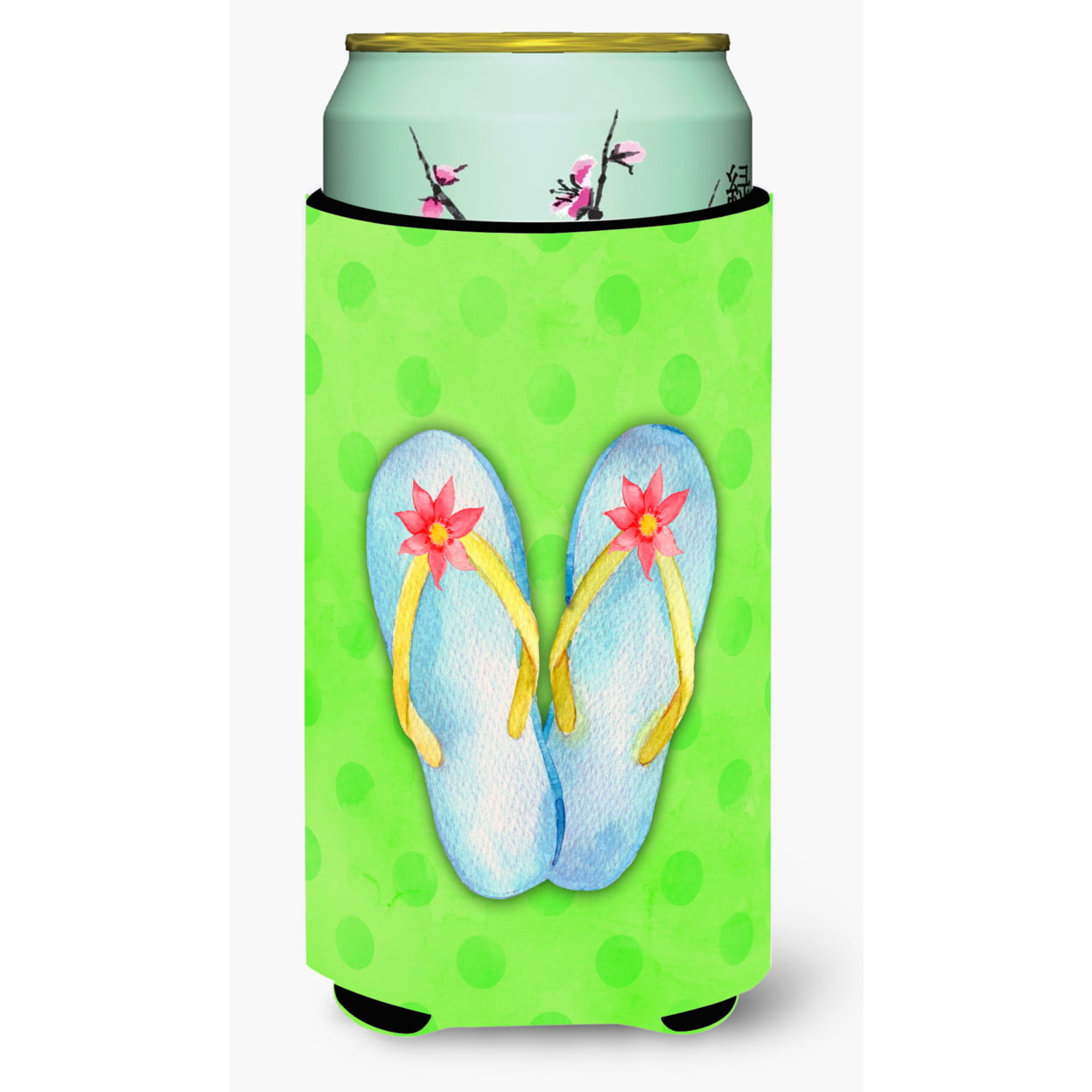 Flip Flops Green Polkadot Tall Boy Beverage Insulator Hugger
