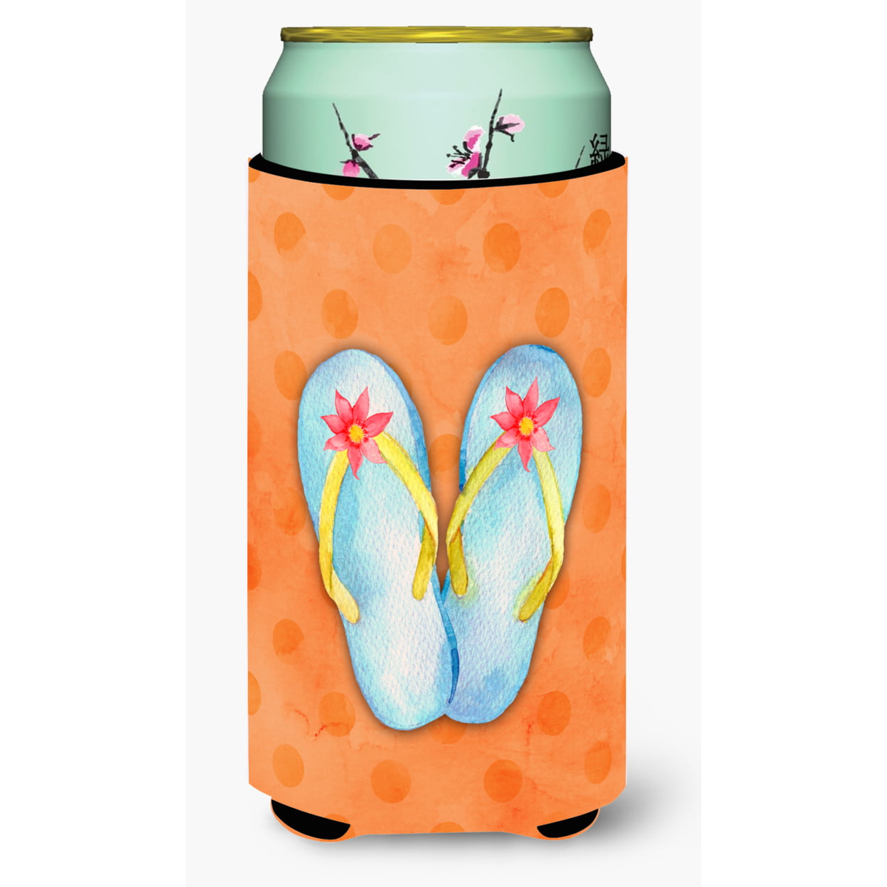 Flip Flops Orange Polkadot Tall Boy Beverage Insulator Hugger - Orange