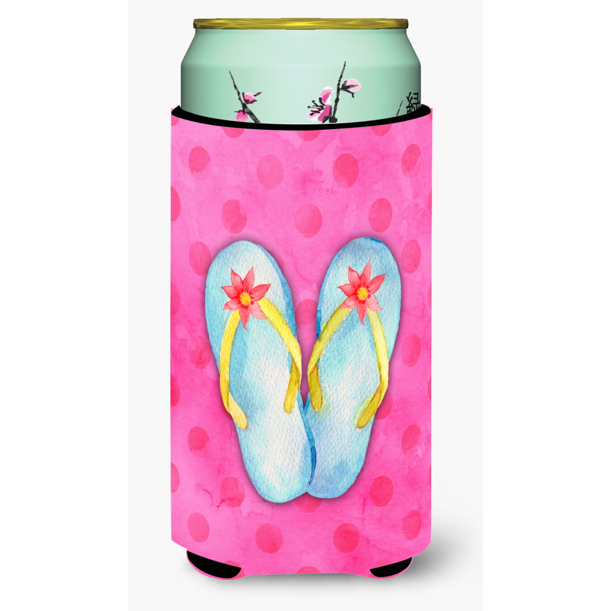 Flip Flops Pink Polkadot Tall Boy Beverage Insulator Hugger - Pink