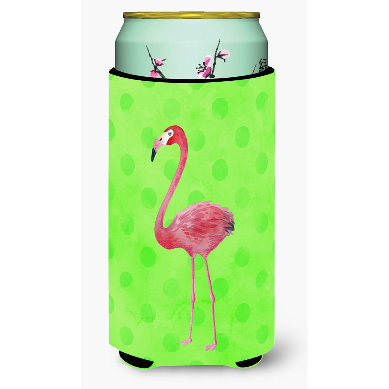 Flamingo Green Polkadot Tall Boy Beverage Insulator Hugger