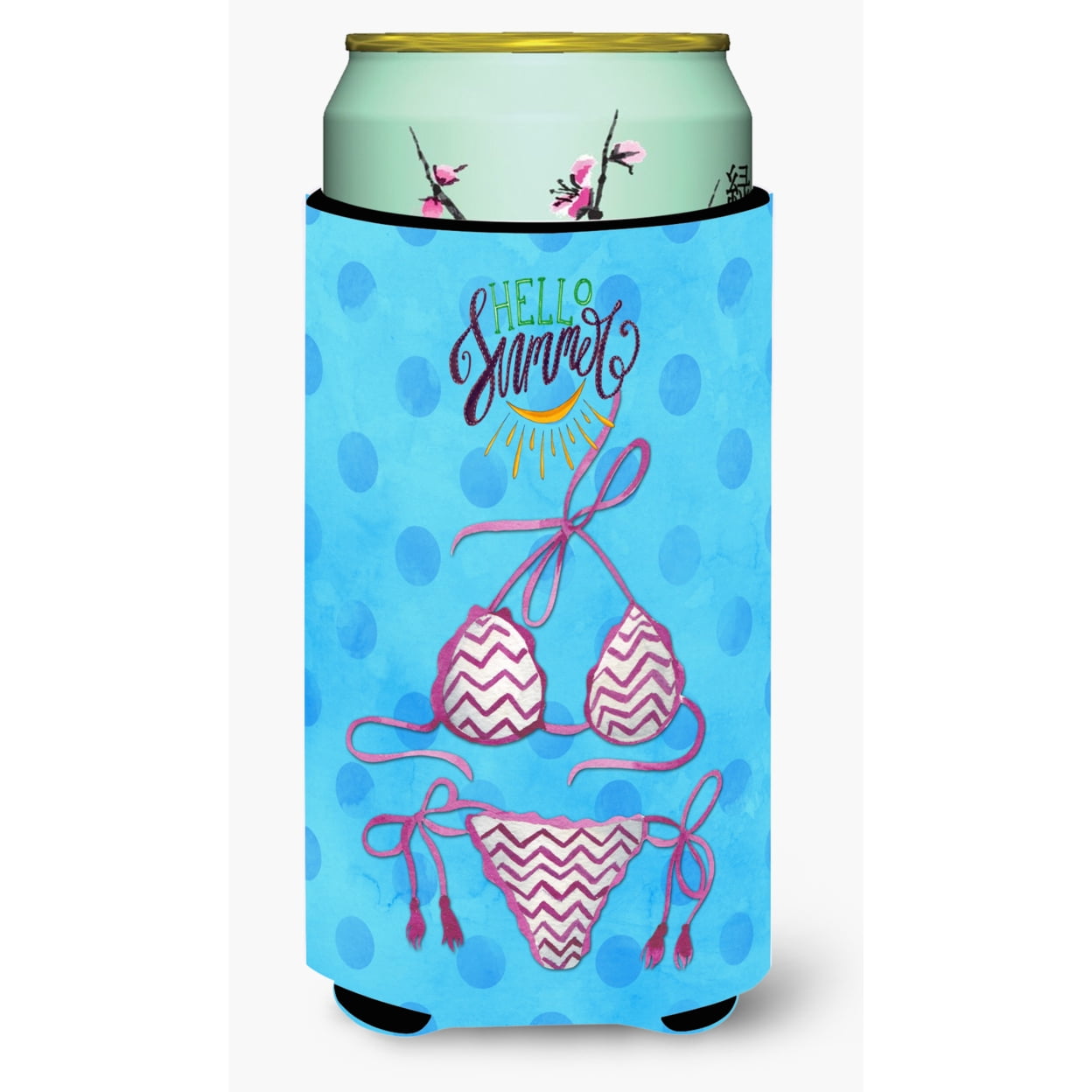 BB8201TBC Bikini Swimsuit Blue Polkadot Tall Boy Beverage Insulator Hugger