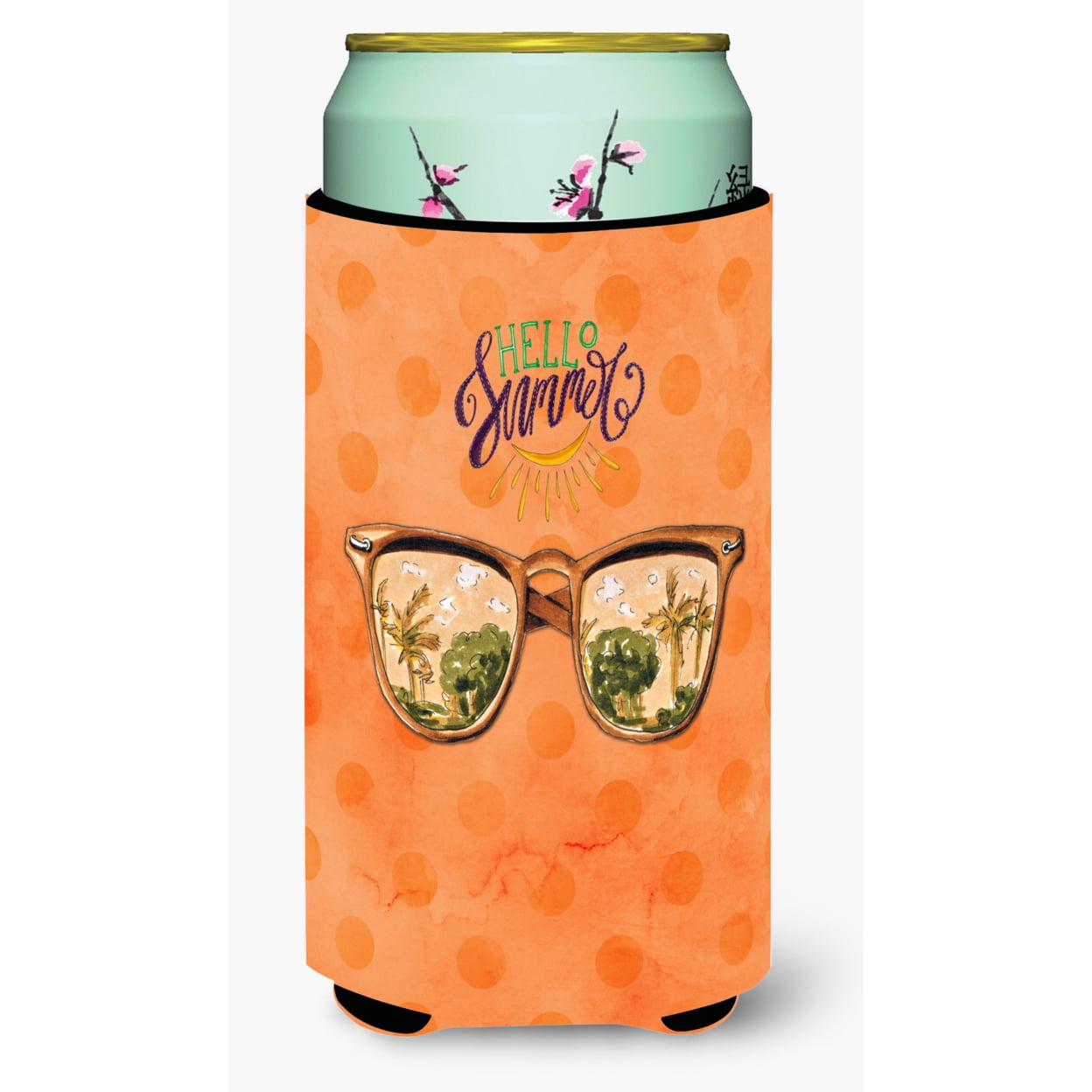 Beach Sunglasses Orange Polkadot Tall Boy Beverage Insulator Hugger - Orange