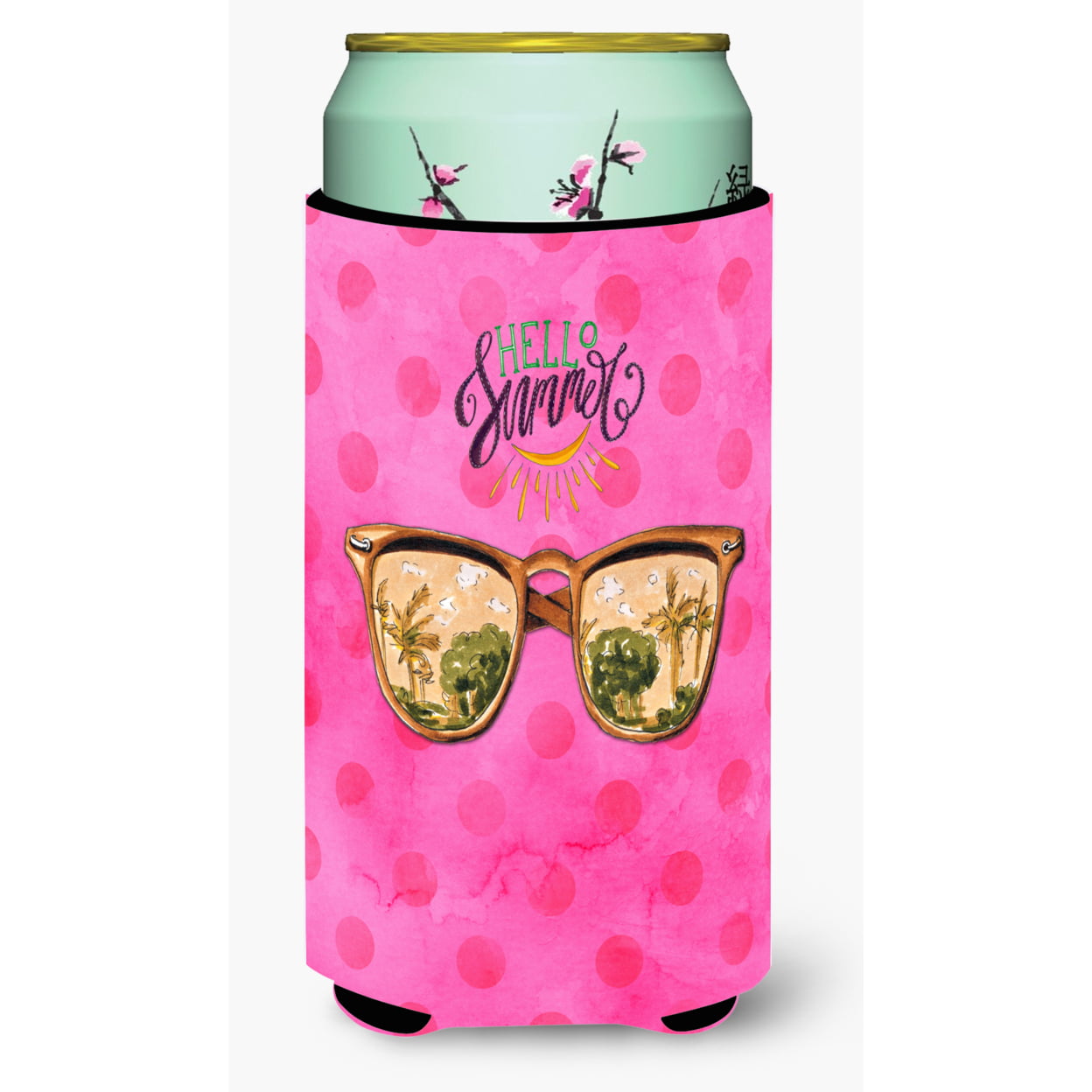 BB8209TBC Beach Sunglasses Pink Polkadot Tall Boy Beverage Insulator Hugger