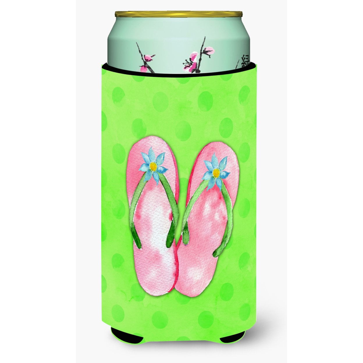 Pink Flip Flops Green Polkadot Tall Boy Beverage Insulator Hugger