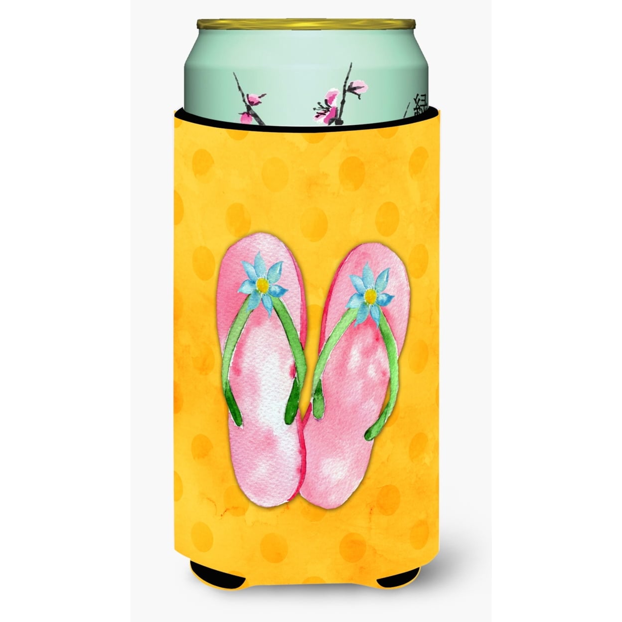 Pink Flip Flops Yellow Polkadot Tall Boy Beverage Insulator Hugger