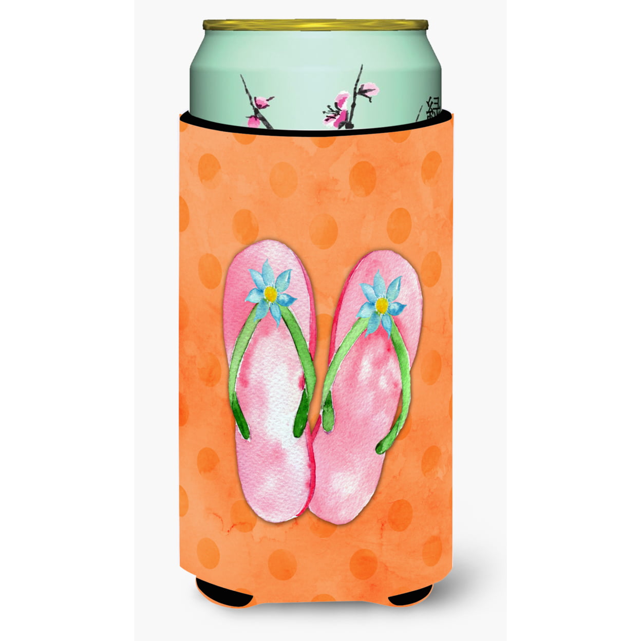 Pink Flip Flops Orange Polkadot Tall Boy Beverage Insulator Hugger - Orange