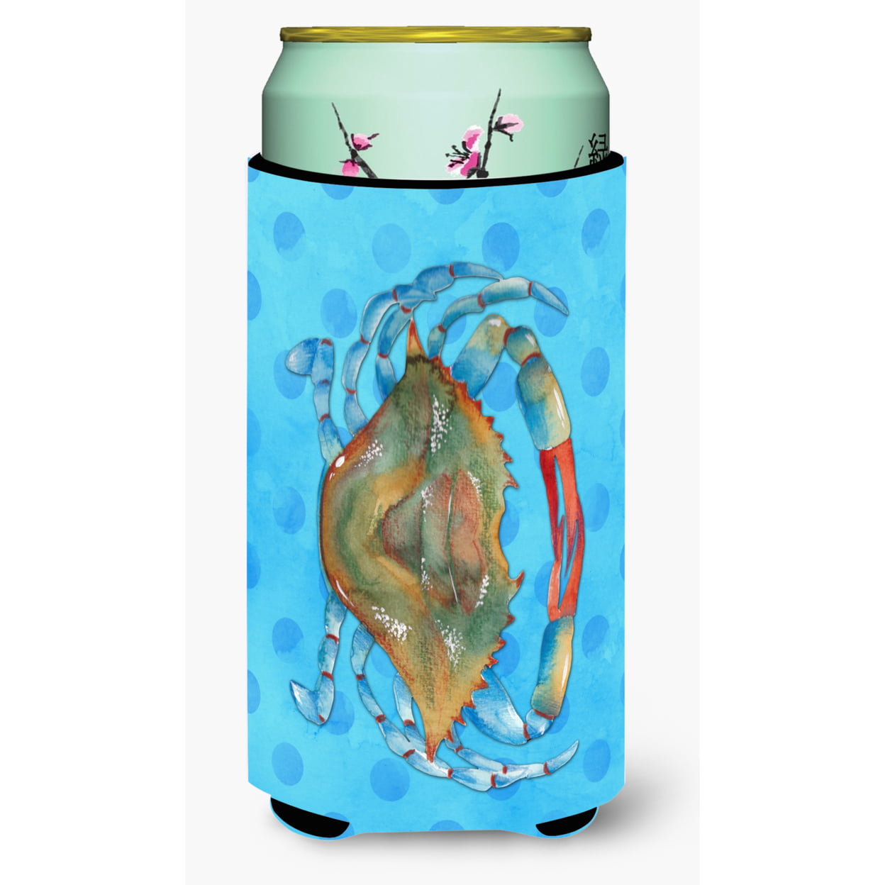 Blue Crab Blue Polkadot Tall Boy Beverage Insulator Hugger - Blue