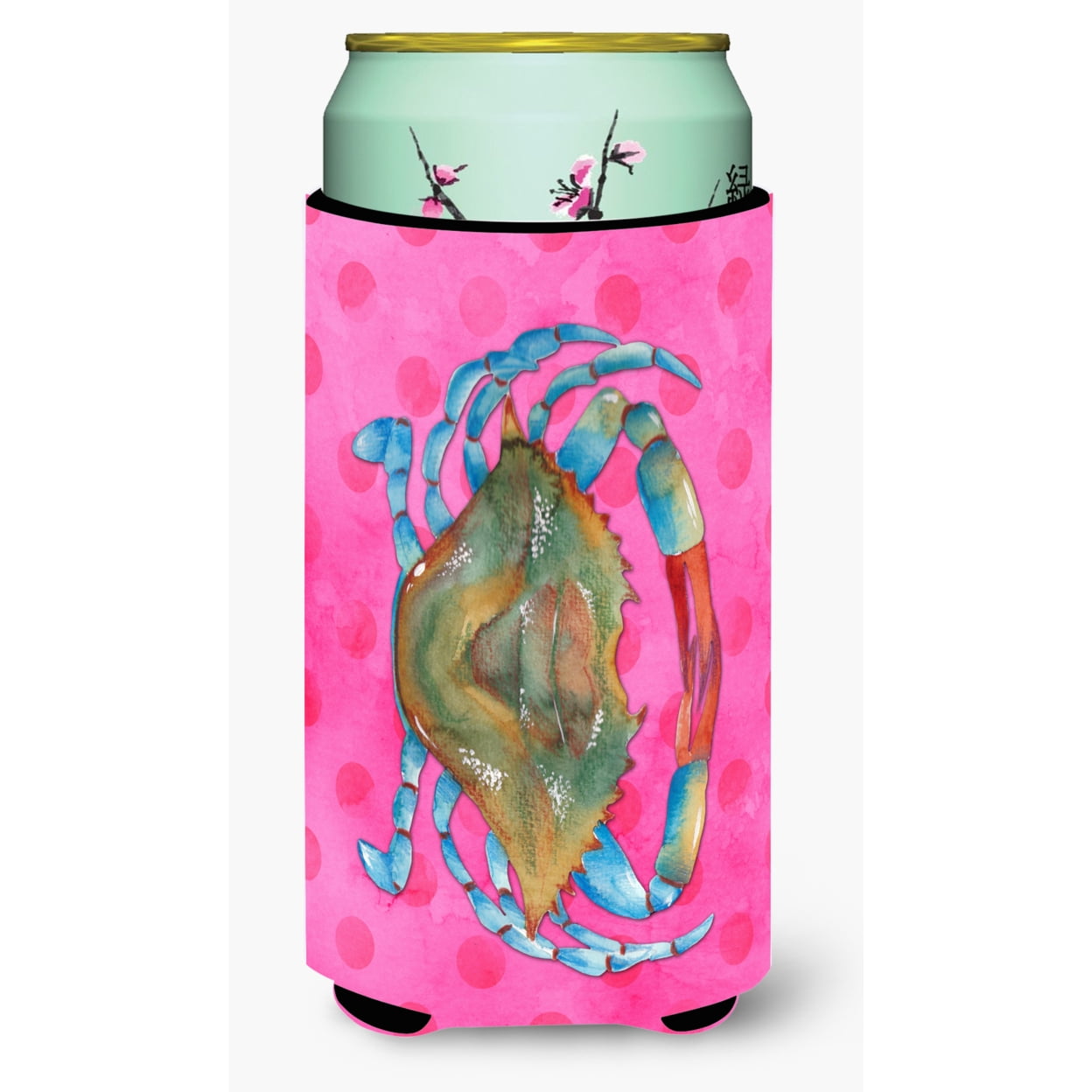 Blue Crab Pink Polkadot Tall Boy Beverage Insulator Hugger - Pink