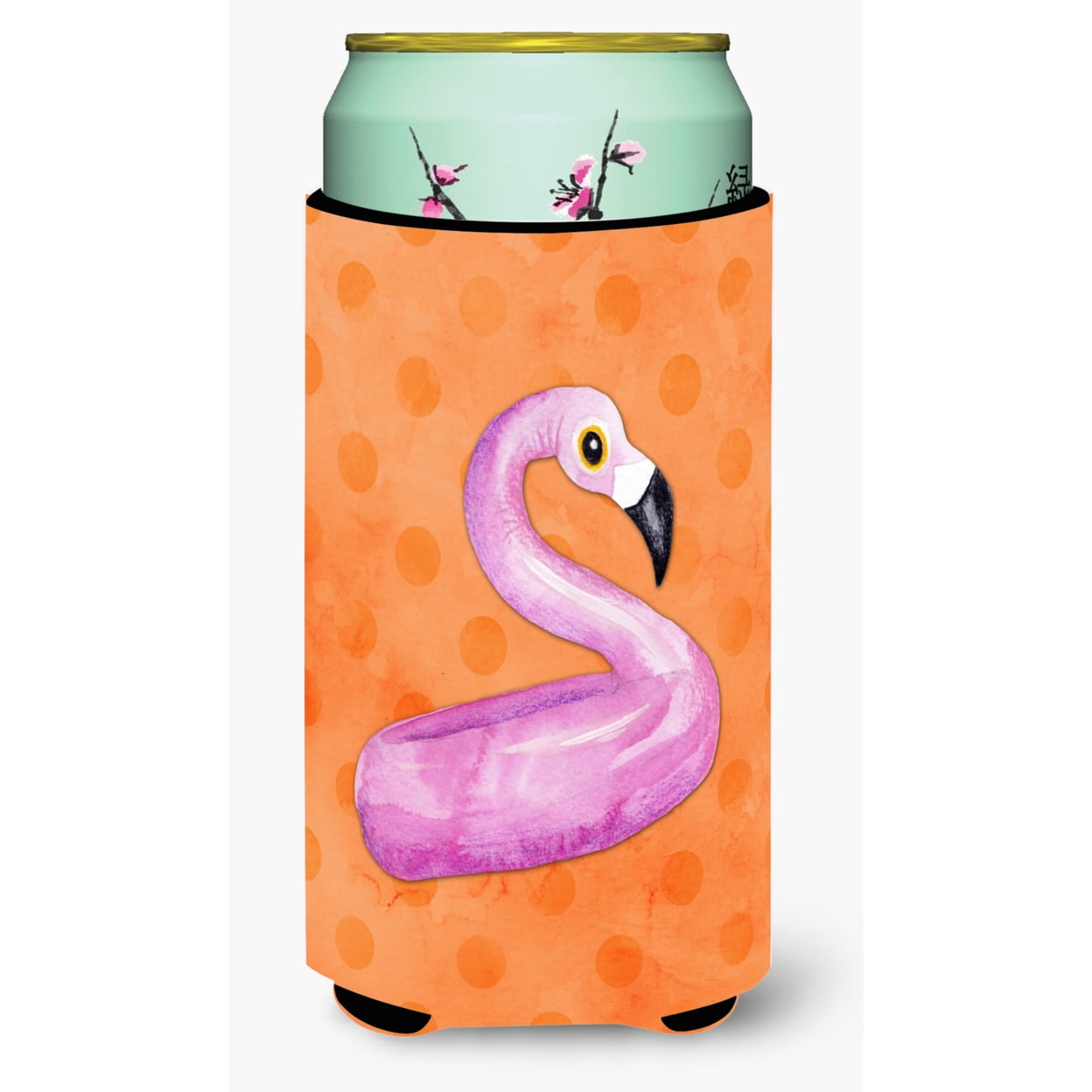 Flamingo Floaty Orange Polkadot Tall Boy Beverage Insulator Hugger