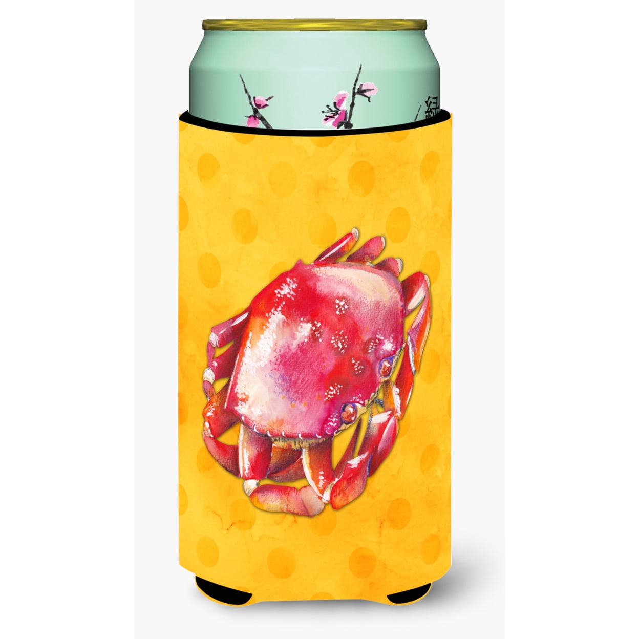 Crab Yellow Polkadot Tall Boy Beverage Insulator Hugger - Yellow