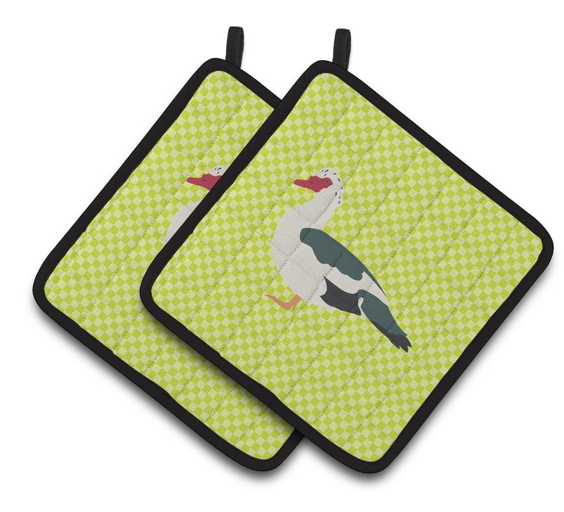 Muscovy Duck Green Pair of Pot Holders - Green