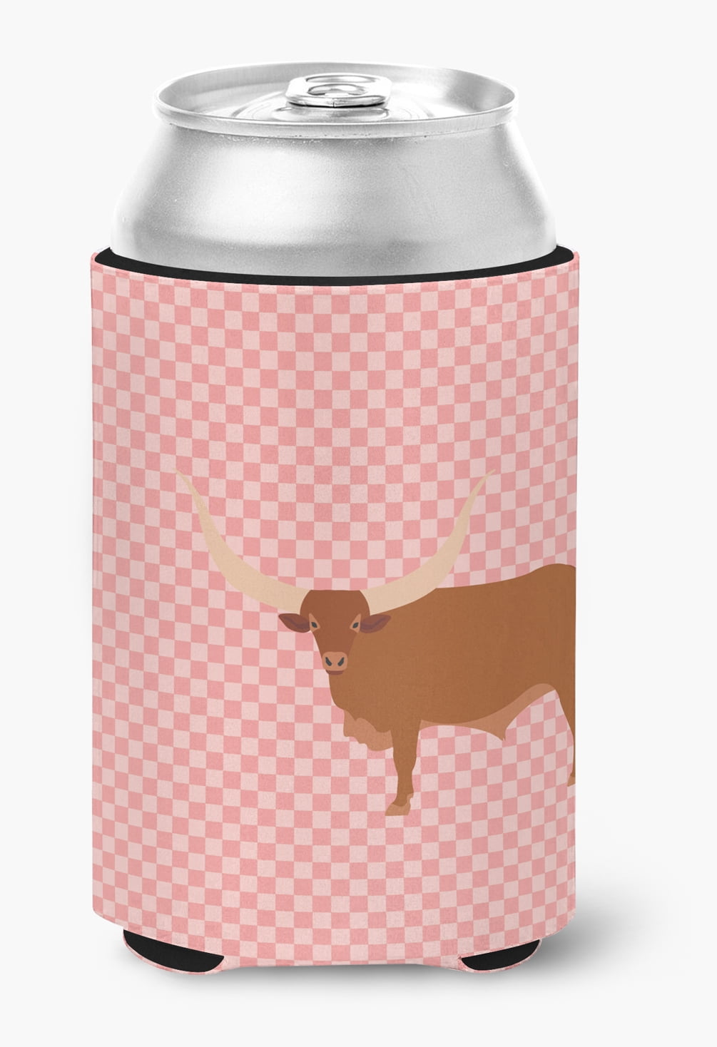 Ankole-Watusu Cow Pink Check Can or Bottle Hugger - Pink