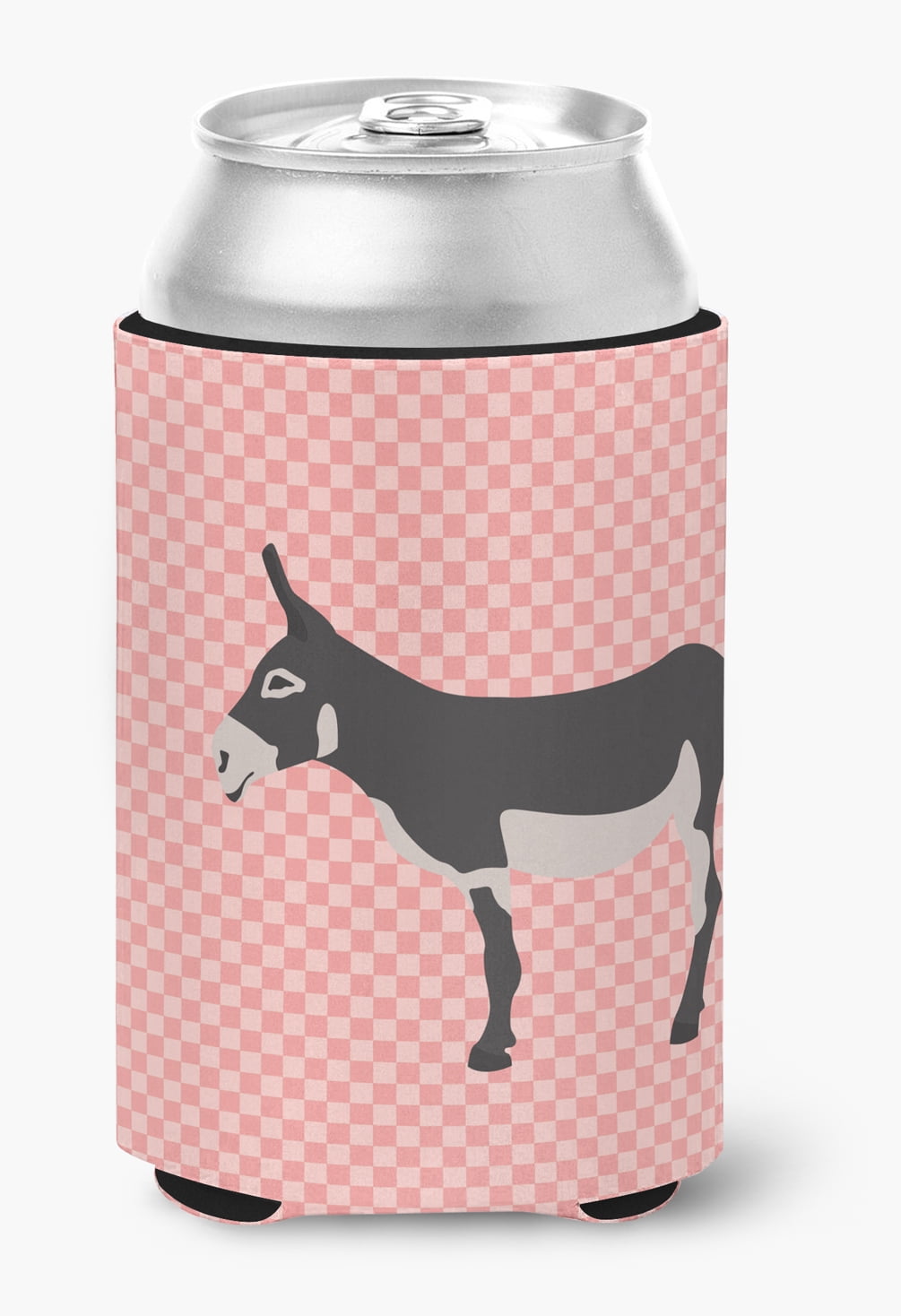 BB7844CC American Mammoth Jack Donkey Pink Check Can or Bottle Hugger