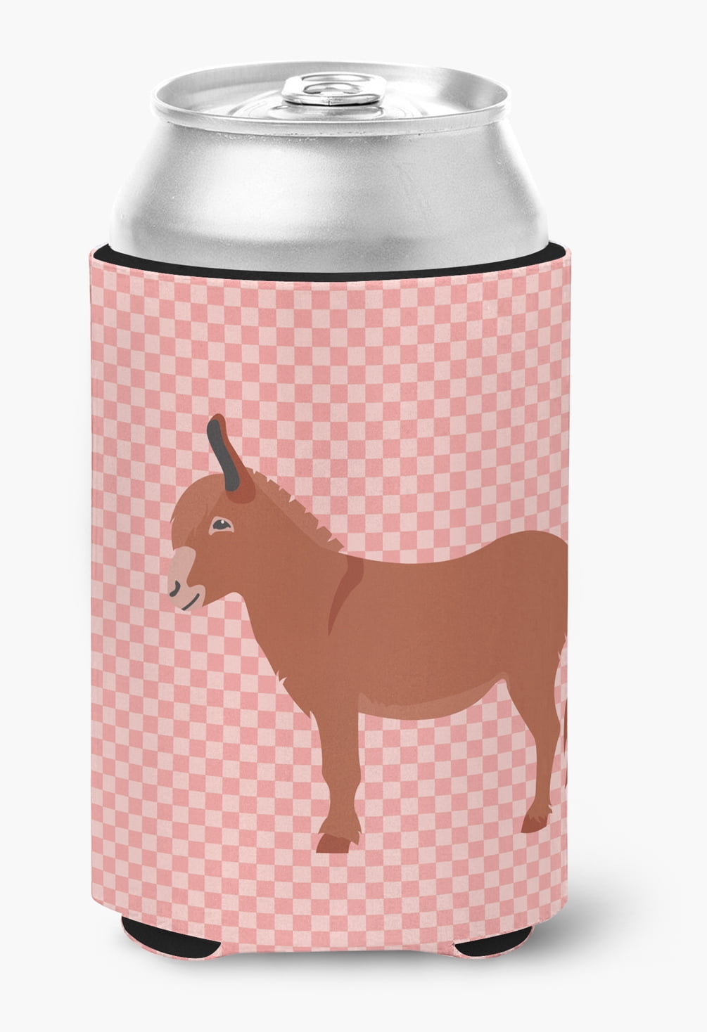 BB7848CC Irish Donkey Pink Check Can or Bottle Hugger