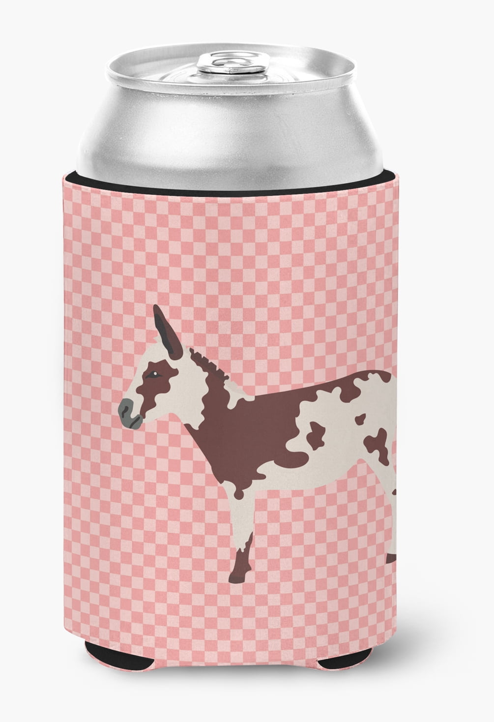 BB7851CC American Spotted Donkey Pink Check Can or Bottle Hugger