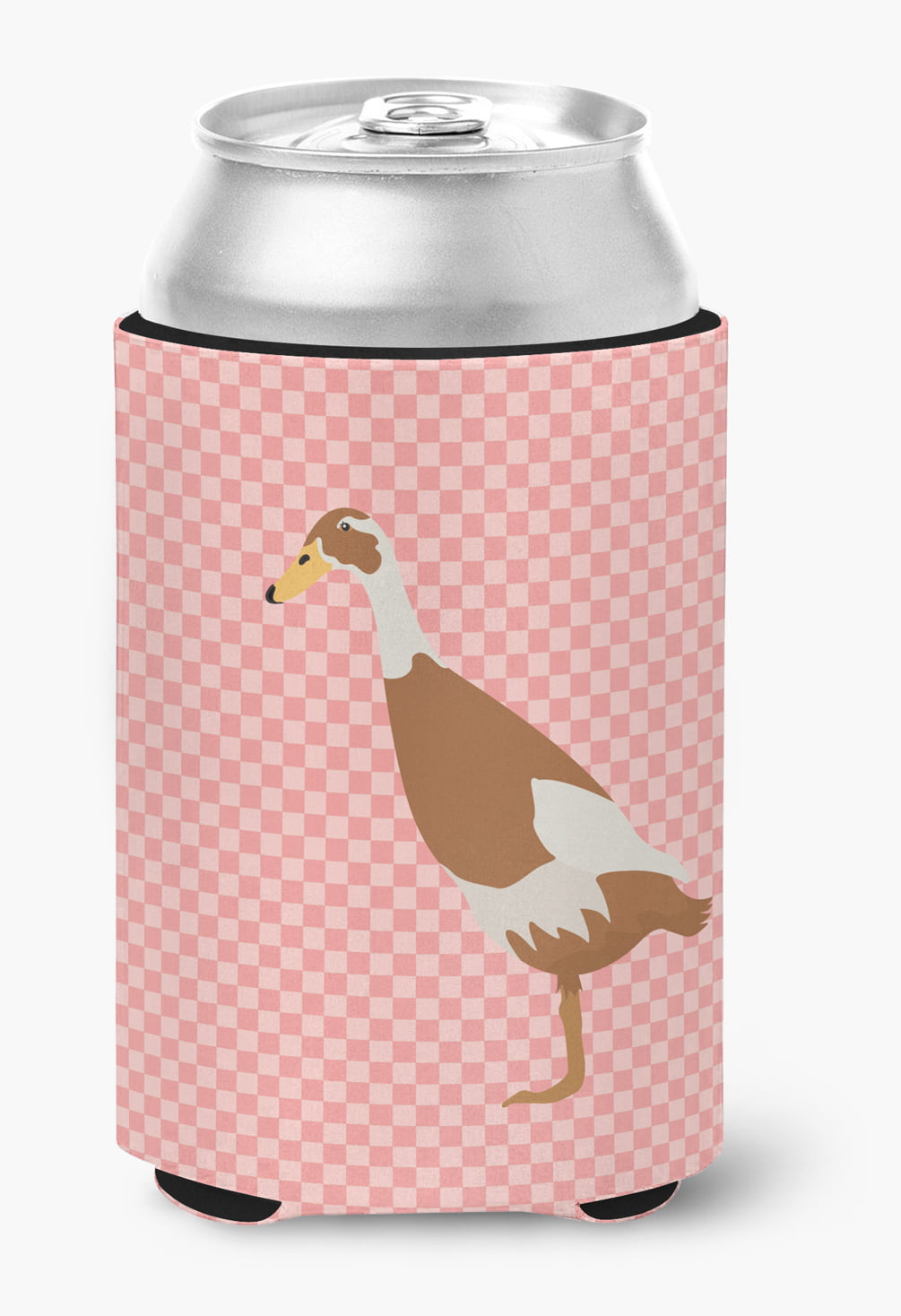 BB7865CC Indian Runner Duck Pink Check Can or Bottle Hugger