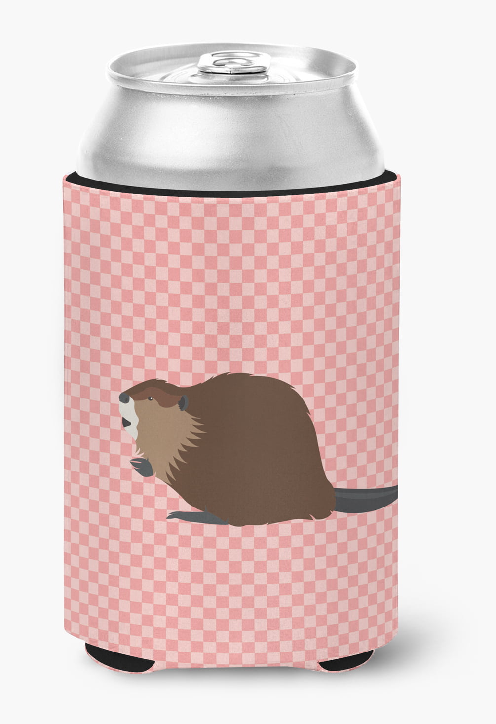 BB7873CC Eurasian Beaver Pink Check Can or Bottle Hugger