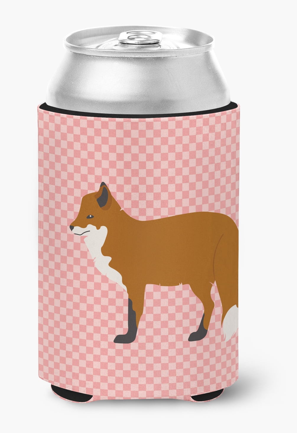 BB7876CC Red Fox Pink Check Can or Bottle Hugger