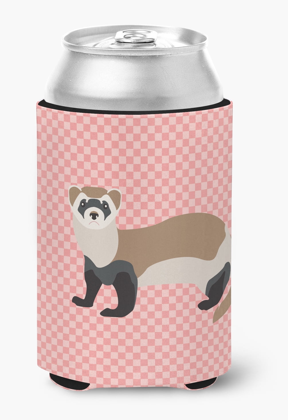 Ferret Pink Check Can or Bottle Hugger - Pink
