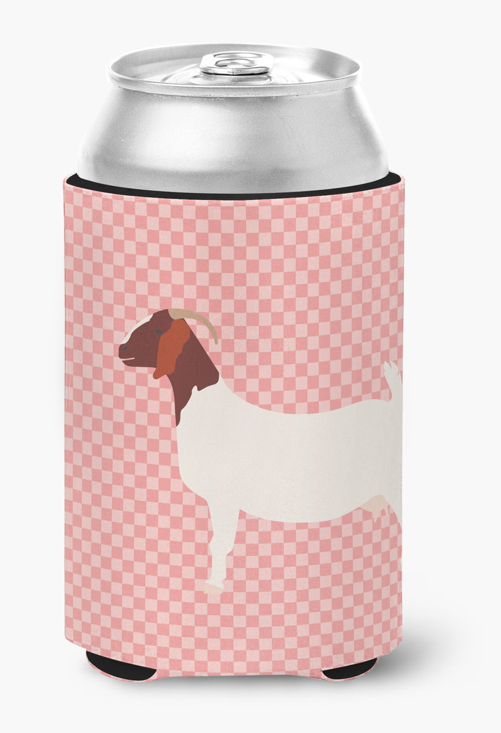 BB7886CC Boer Goat Pink Check Can or Bottle Hugger