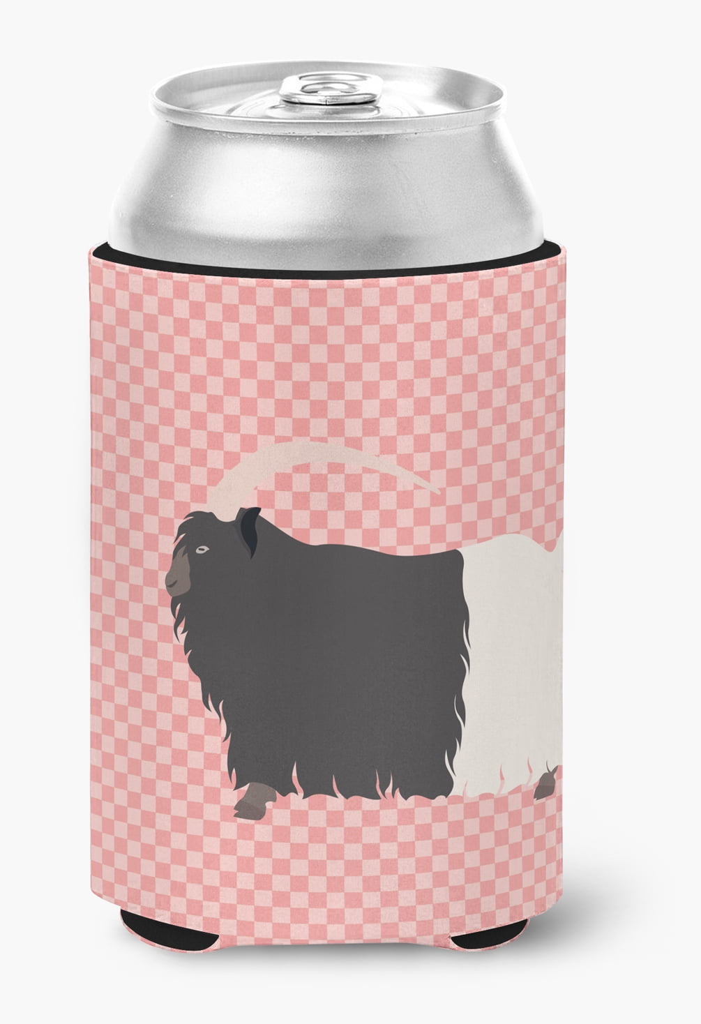 Welsh Black-Necked Goat Pink Check Can or Bottle Hugger - Pink