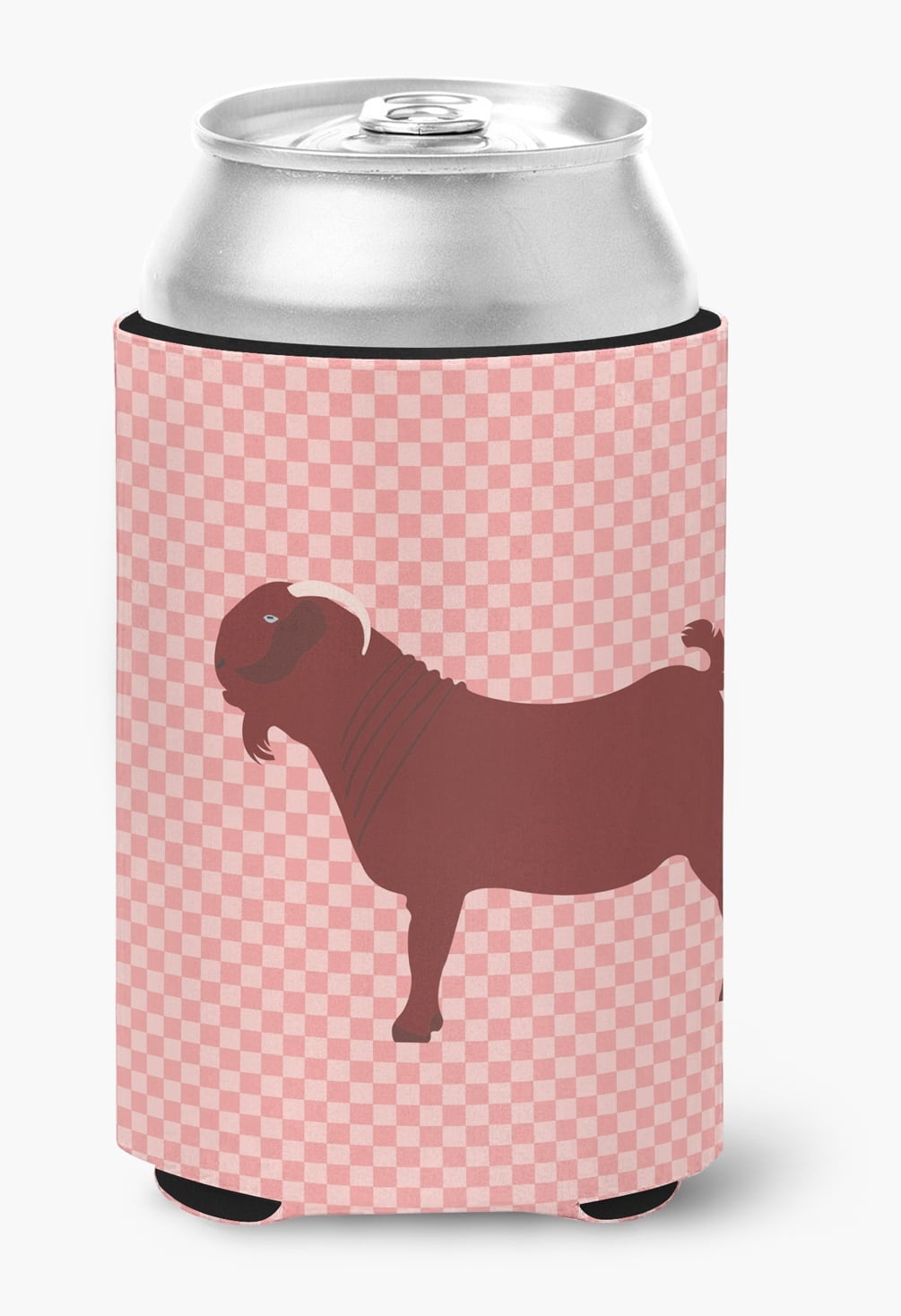 Kalahari Red Goat Pink Check Can or Bottle Hugger - Pink