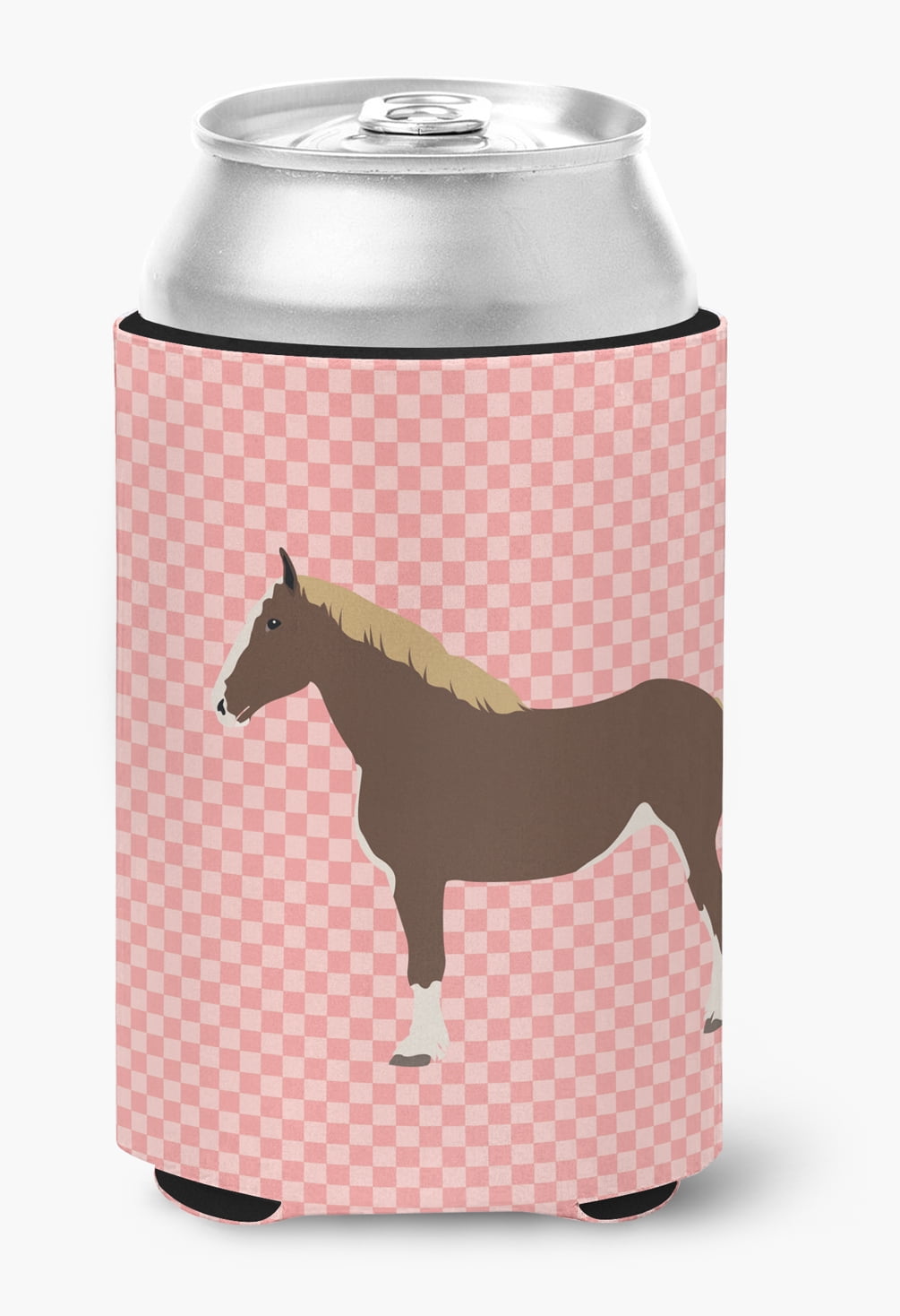 Percheron Horse Pink Check Can or Bottle Hugger