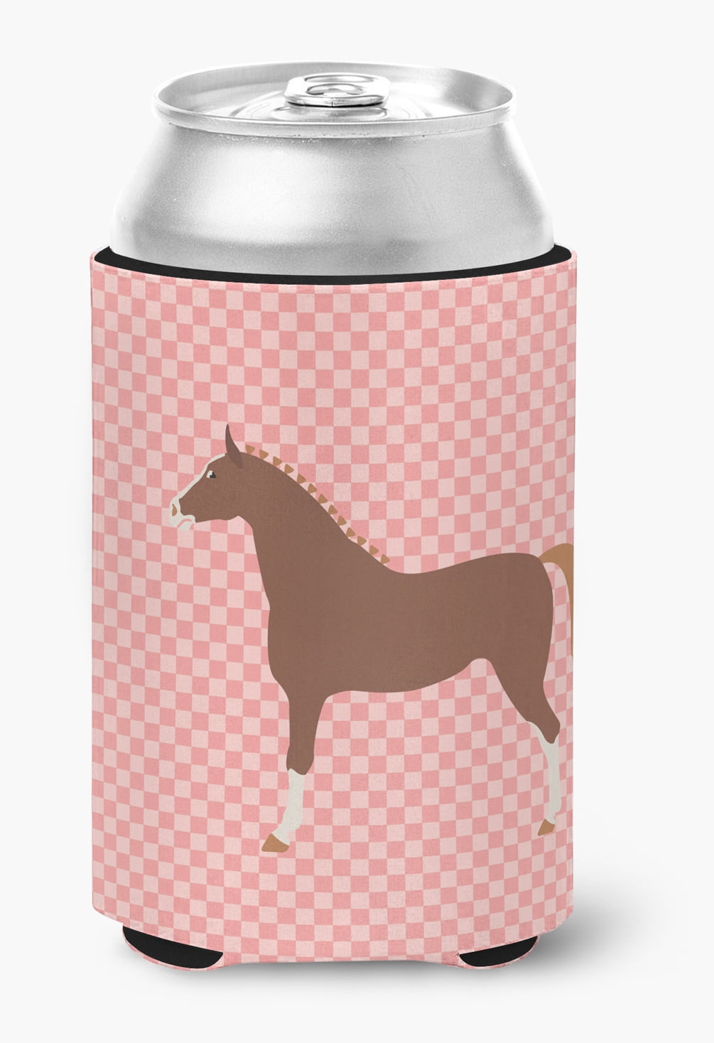 BB7909CC Hannoverian Horse Pink Check Can or Bottle Hugger