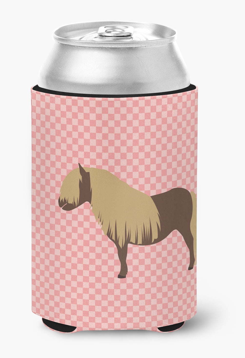 Shetland Pony Horse Pink Check Can or Bottle Hugger