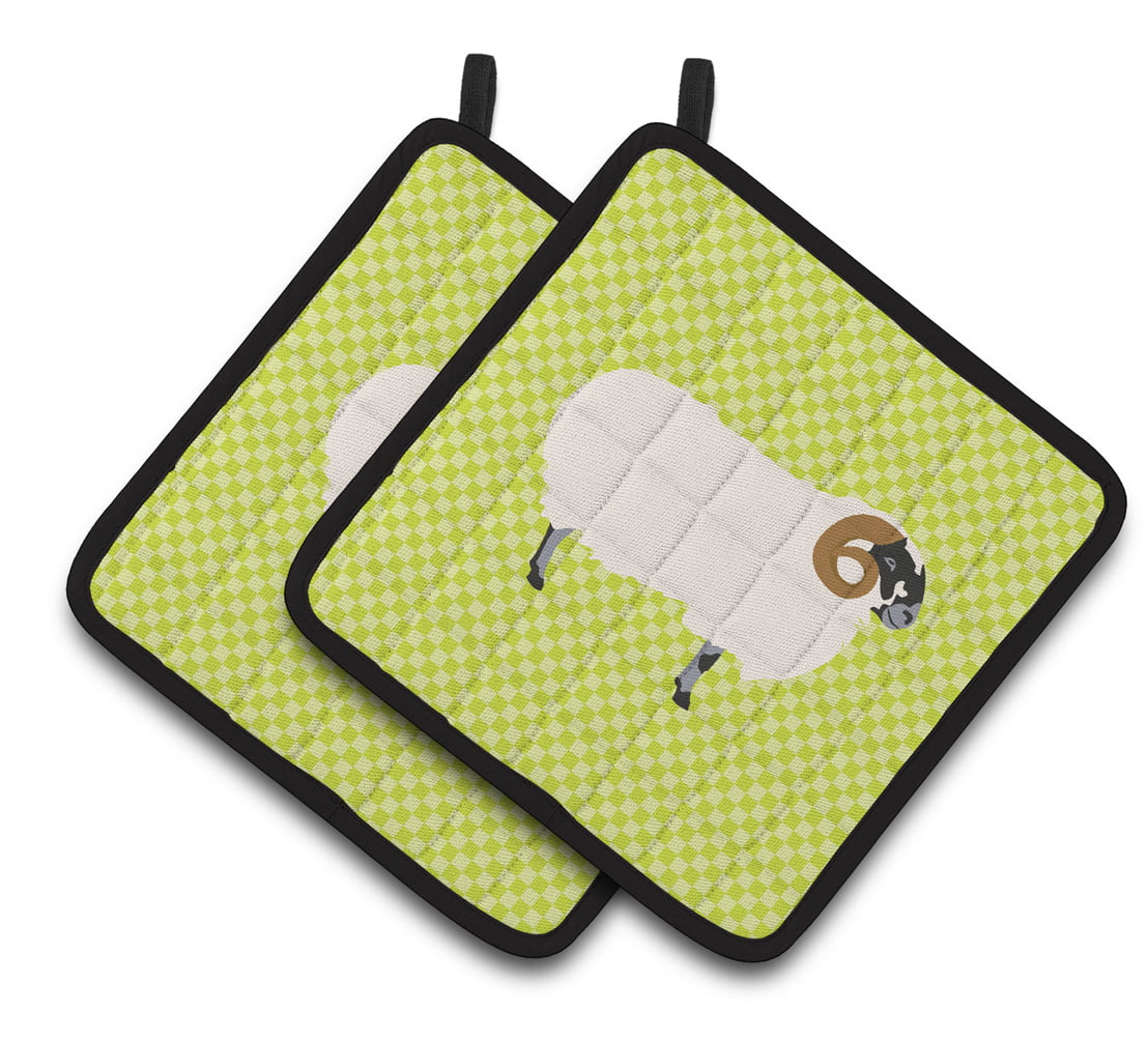 BB7799PTHD Scottish Blackface Sheep Green Pair of Pot Holders