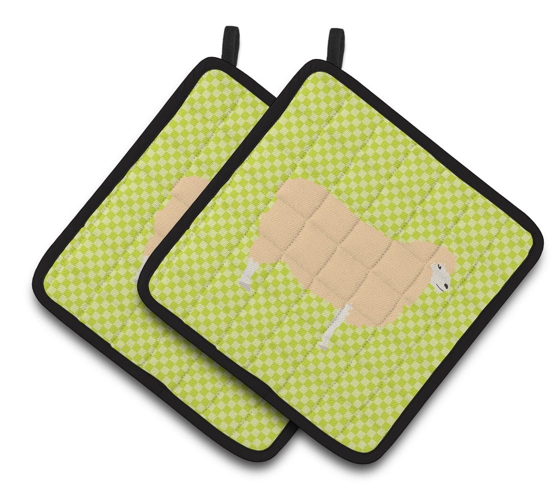 BB7800PTHD English Leicester Longwool Sheep Green Pair of Pot Holders