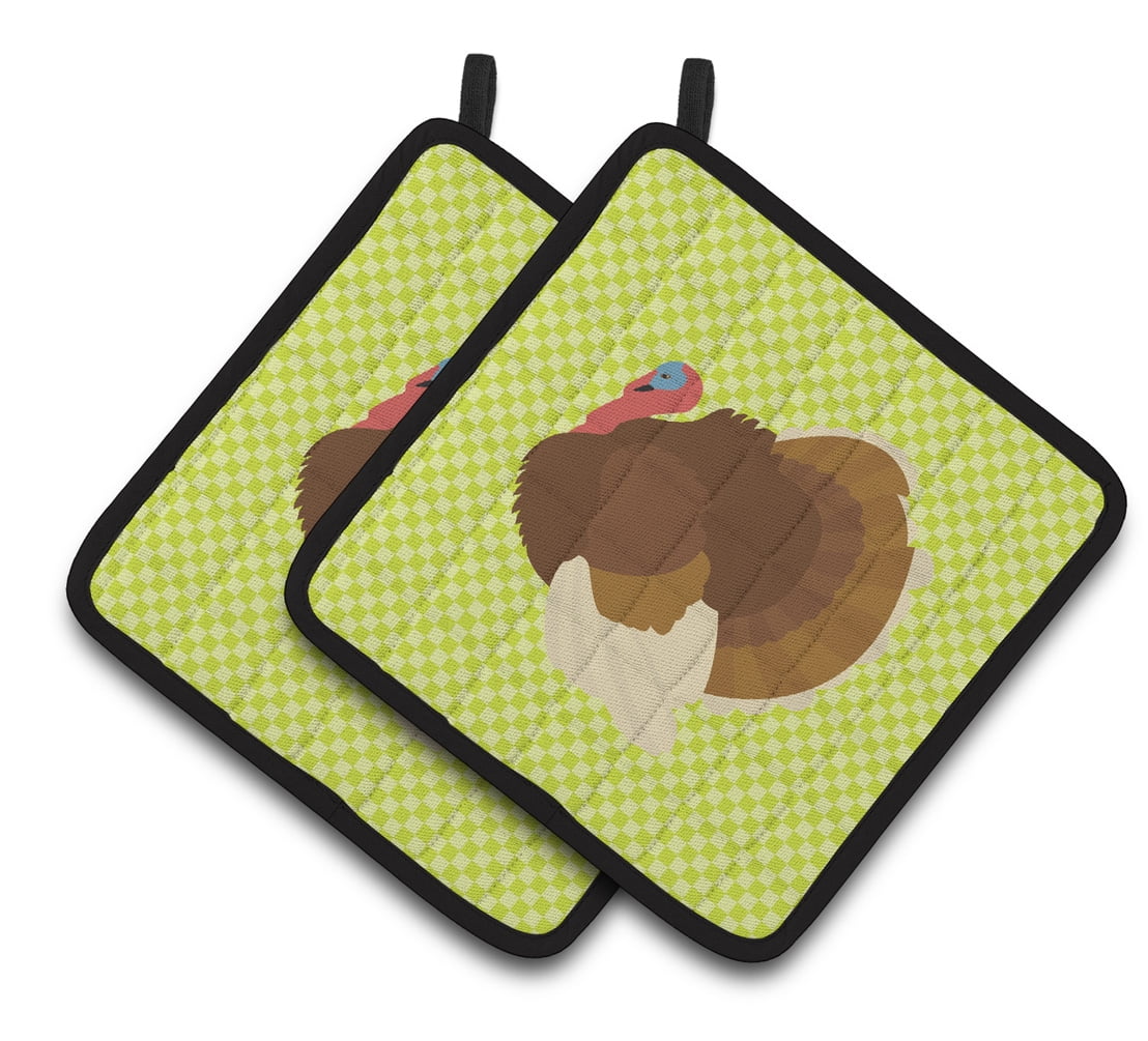 French Turkey Dindon Green Pair of Pot Holders - Green