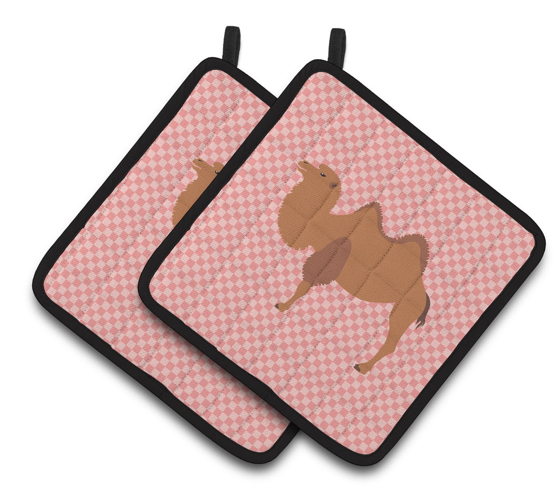 BB7818PTHD Bactrian Camel Pink Check Pair of Pot Holders