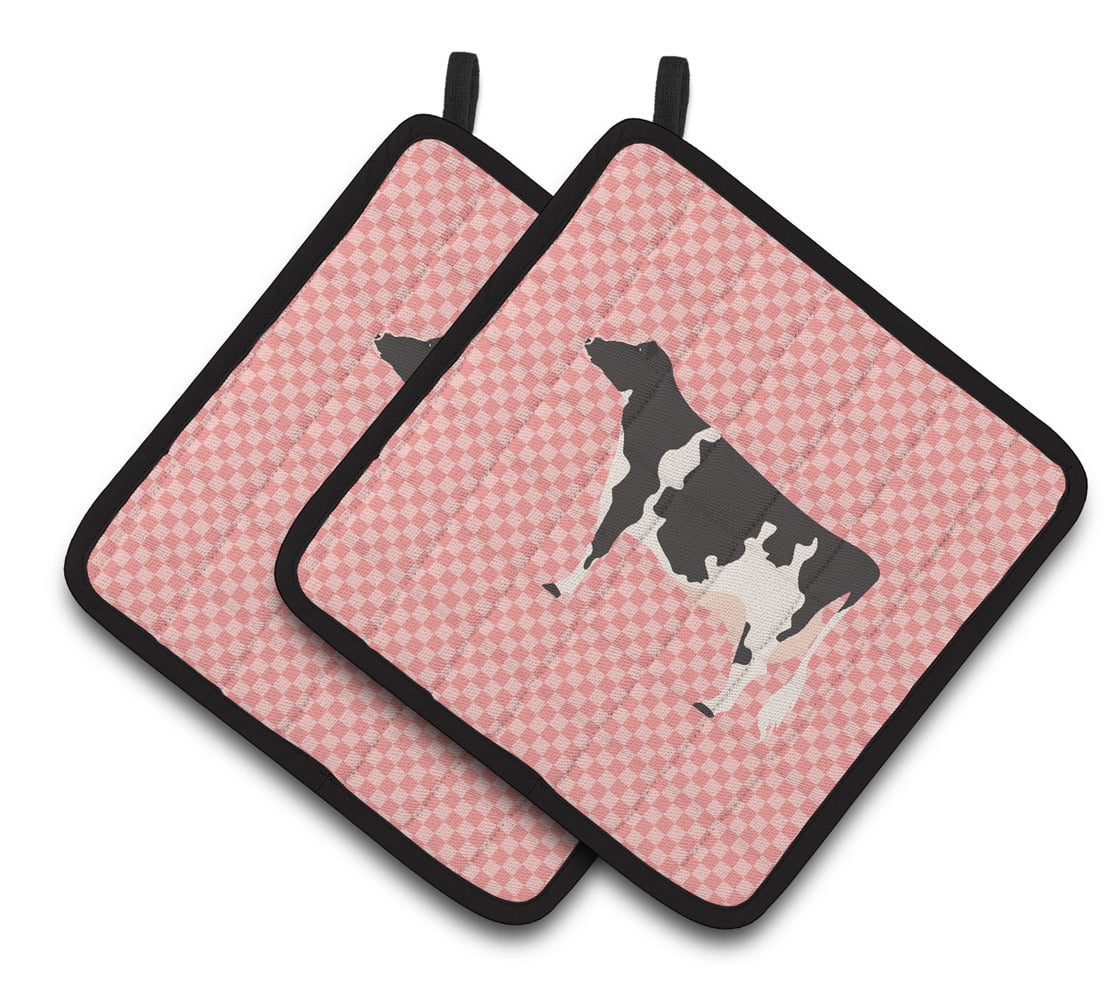 BB7822PTHD Holstein Cow Pink Check Pair of Pot Holders