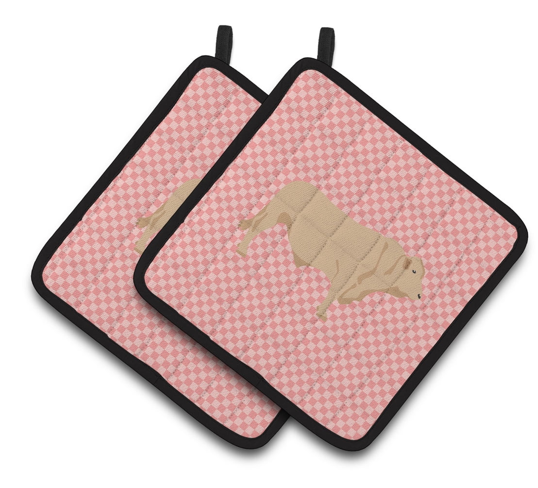 BB7826PTHD Charolais Cow Pink Check Pair of Pot Holders