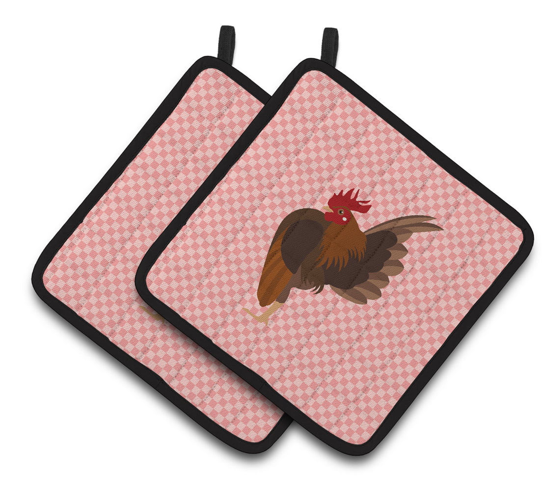 BB7842PTHD Malaysian Serama Chicken Pink Check Pair of Pot Holders