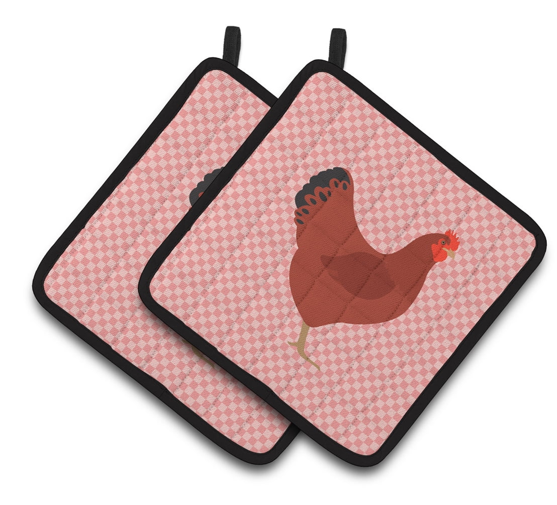 BB7843PTHD New Hampshire Red Chicken Pink Check Pair of Pot Holders