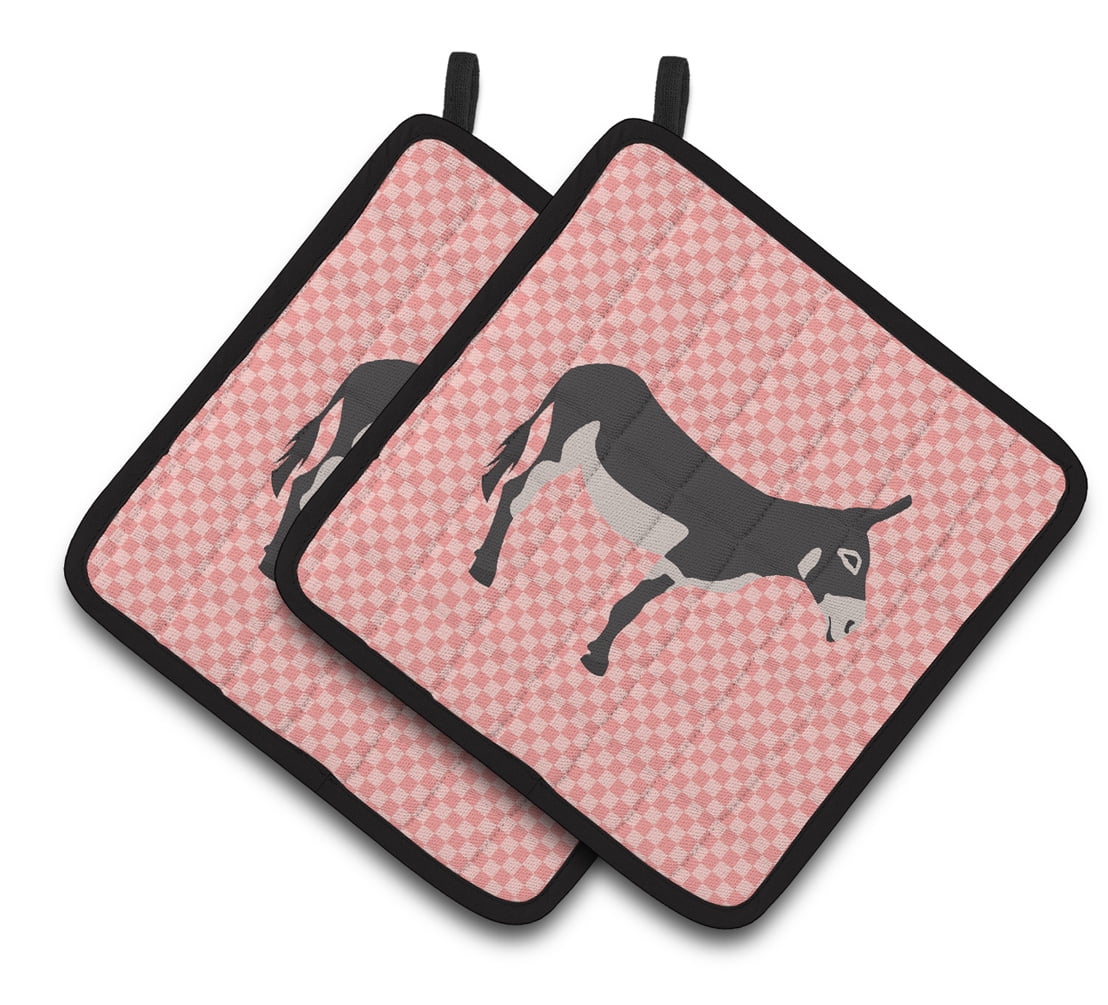 BB7844PTHD American Mammoth Jack Donkey Pink Check Pair of Pot Holders