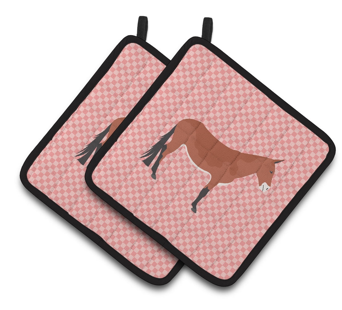 Mule Pink Check Pair of Pot Holders