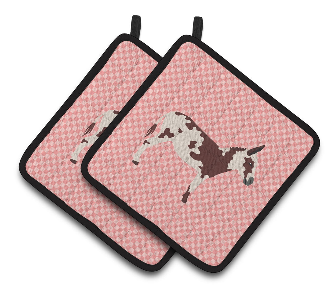 BB7851PTHD American Spotted Donkey Pink Check Pair of Pot Holders