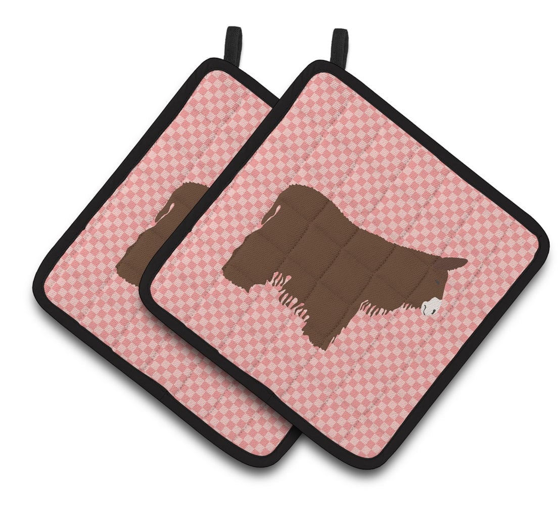 BB7852PTHD Poitou Poiteuin Donkey Pink Check Pair of Pot Holders
