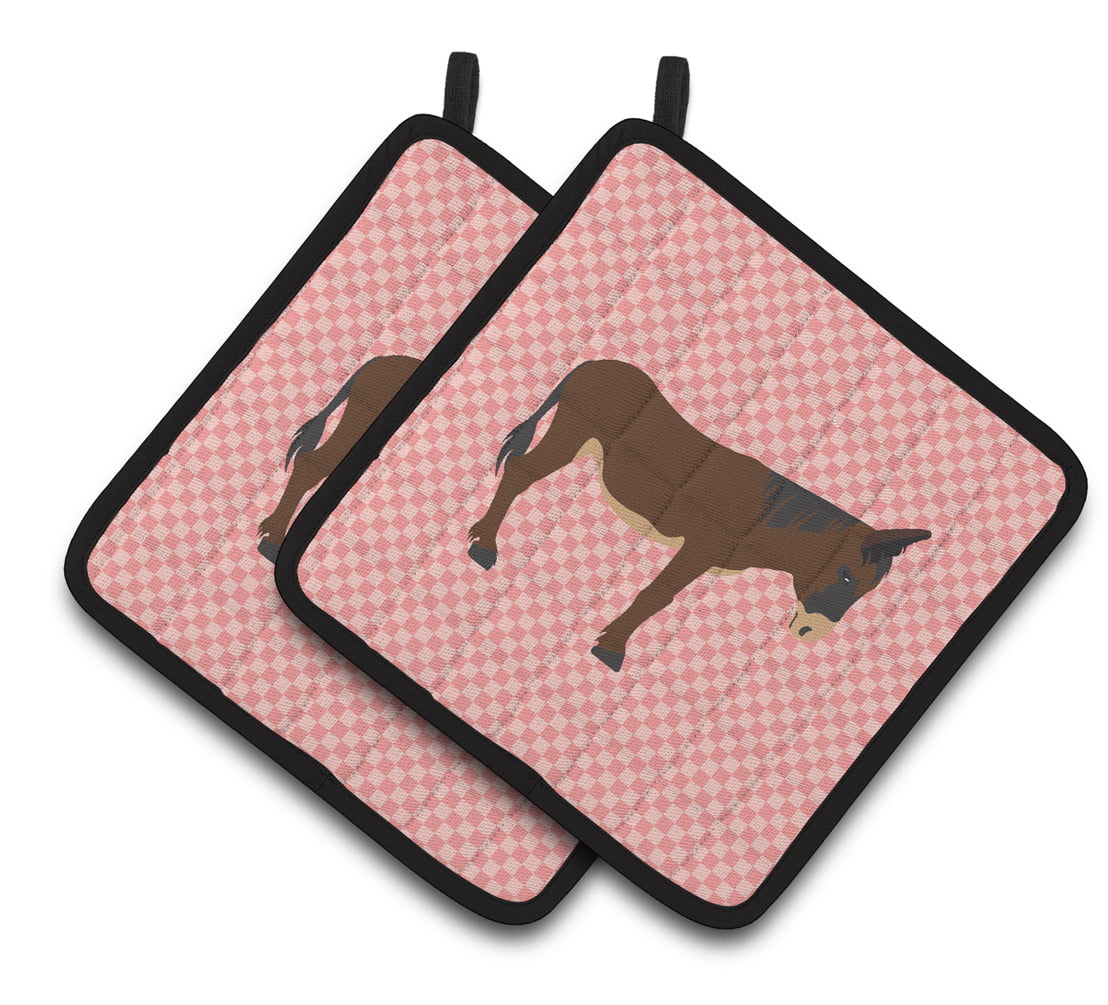 Zamorano-Leones Donkey Pink Check Pair of Pot Holders - Pink
