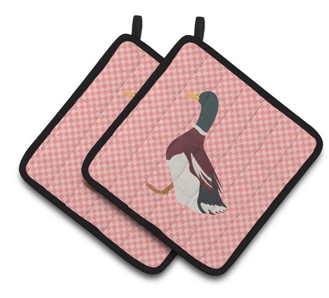 BB7856PTHD Rouen Duck Pink Check Pair of Pot Holders